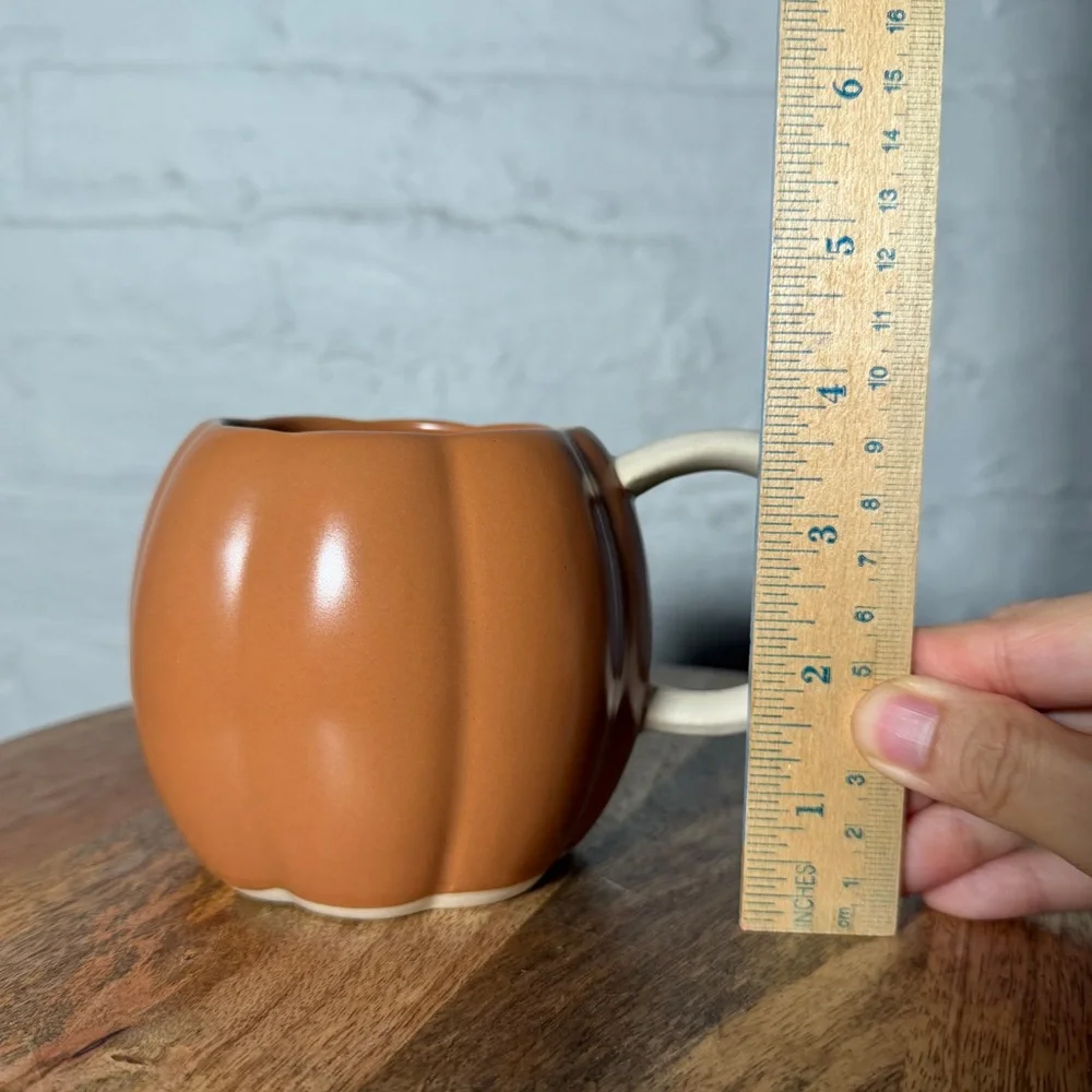 West Elm Pumpkin Shaped Ceramic Mugs - Set of 2, Brown